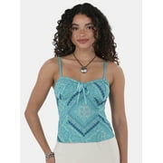 No Boundaries Printed Corset Top with Lace Trim, Women's and Women's Plus